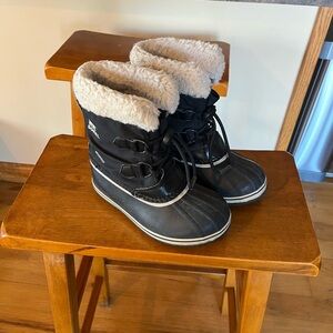 Sorel Black and Cream Kids Snow Boots